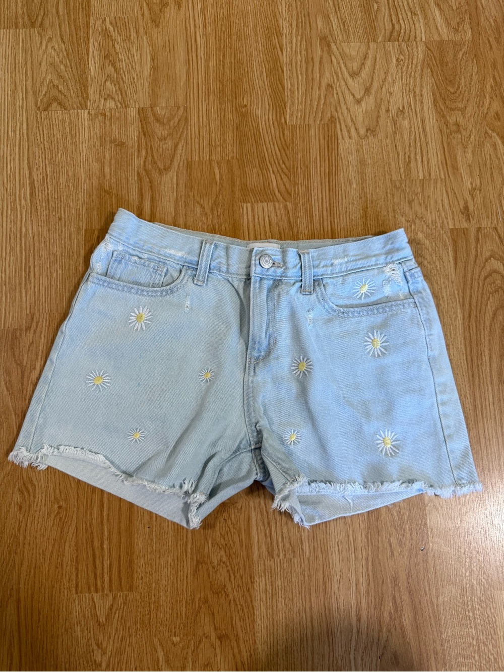 Old Navy Light Blue Daisy Embroidered Denim Shorts - Size 16